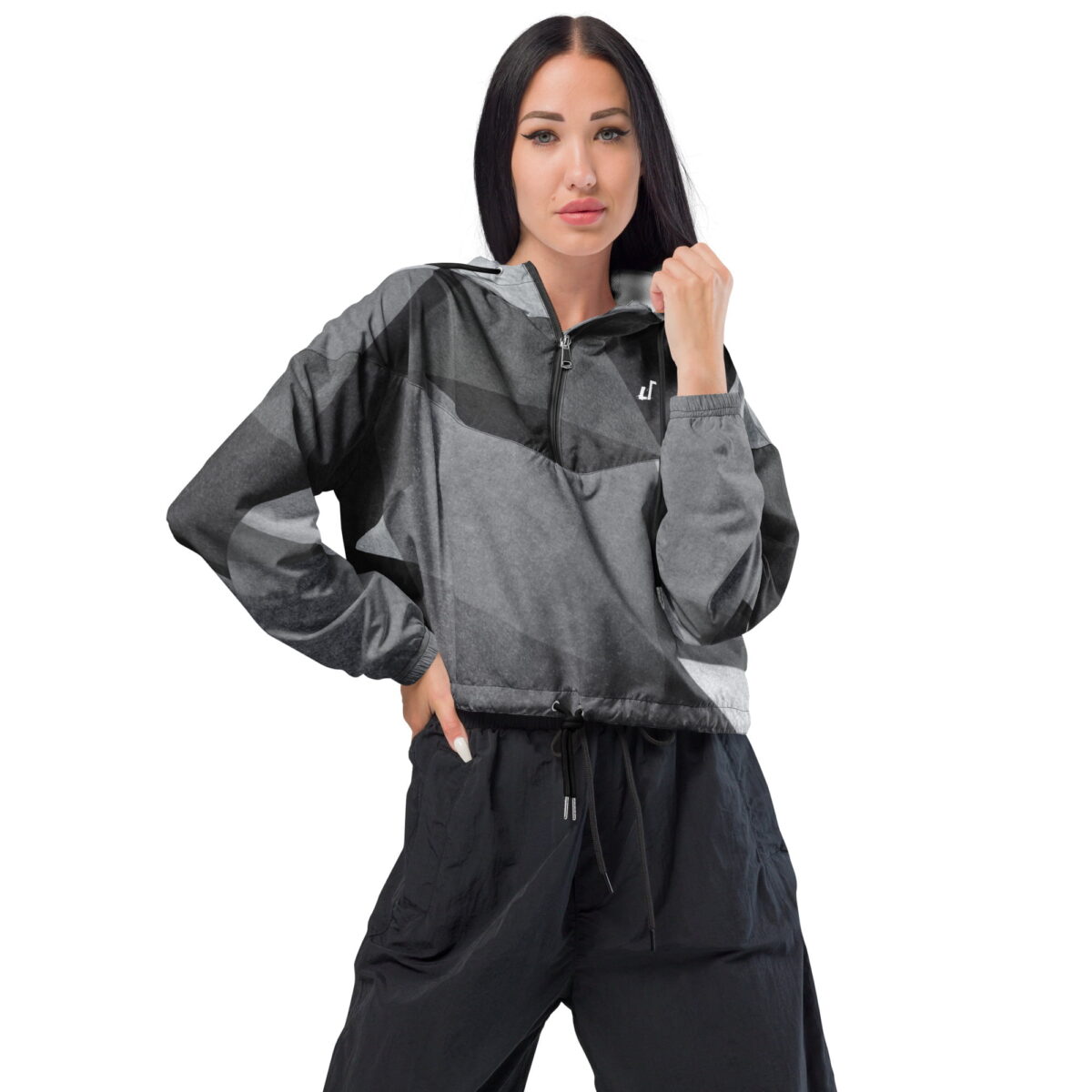 all over print womens cropped windbreaker black front 63538800a164e damen windbreaker